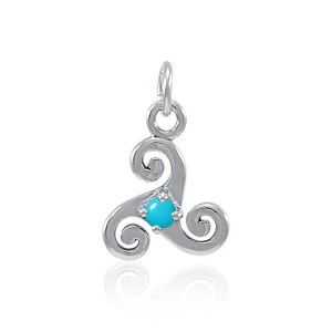 Turquoise Silver Celtic Triskele Birthstone Charm