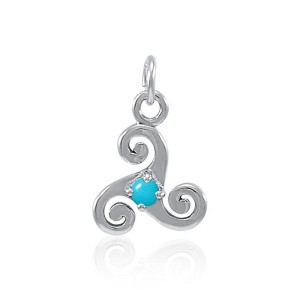 Turquoise Silver Celtic Triskele Birthstone Charm
