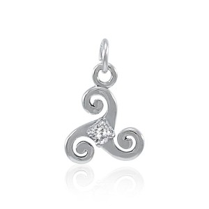 White Cubic Zirconia Silver Celtic Triskele Birthstone Charm