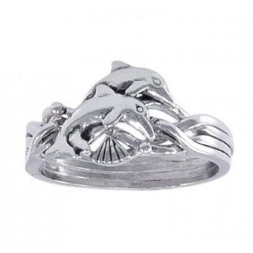 Silver Dolphin Puzzle Ring