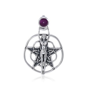 Silver Star Goddess Pendant with Amethyst Gem