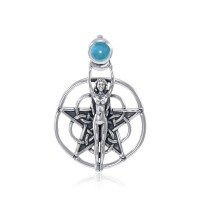 Silver Star Goddess Pendant with Blue Topaz Gem