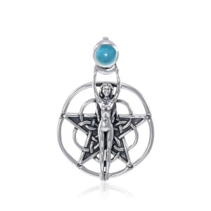 Silver Star Goddess Pendant with Blue Topaz Gem