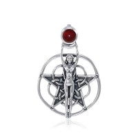 Silver Star Goddess Pendant with Garnet Gem