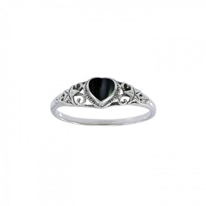 Silver Starfish Black Onyx Inlaid Ring