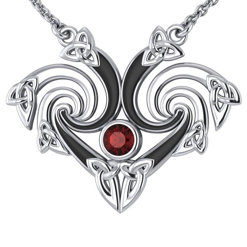 Silver Triquetra Necklace with Garnet Gemstone