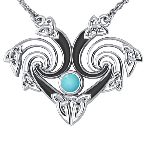 Silver Triquetra Necklace with Turquoise Gemstone