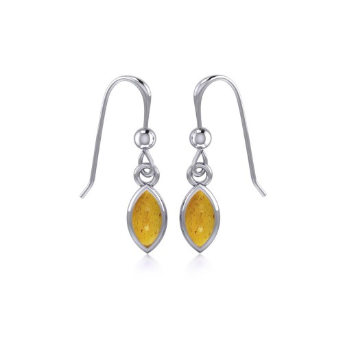 Small Amber Marquise Cabochon Dangle Earrings