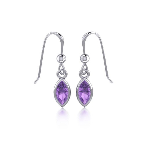 Small Amethyst Marquise Cabochon Dangle Earrings