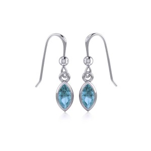 Small Blue Topaz Marquise Cabochon Dangle Earrings