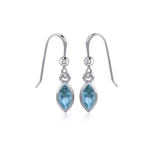 Small Blue Topaz Marquise Cabochon Dangle Earrings