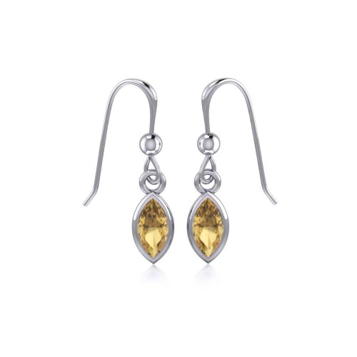 Small Citrine Marquise Cabochon Dangle Earrings