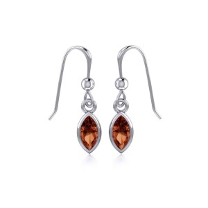 Small Garnet Marquise Cabochon Dangle Earrings