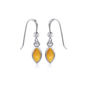 Small Natural Amber Marquise Cabochon Dangle Earrings