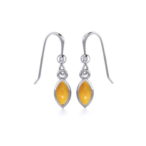 Small Natural Amber Marquise Cabochon Dangle Earrings