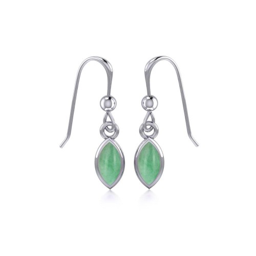 Small Natural Jade Marquise Cabochon Dangle Earrings