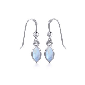 Small Rainbow Moonstone Marquise Cabochon Dangle Earrings