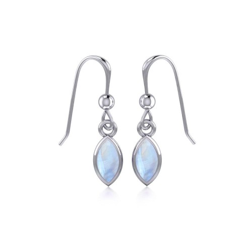 Small Rainbow Moonstone Marquise Cabochon Dangle Earrings