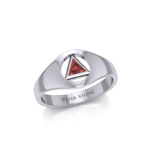 Small Silver Ring with Inlaid Garnet Recovery Symbol