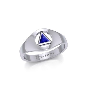 Small Silver Ring with Inlaid Lapis Recovery Symbol