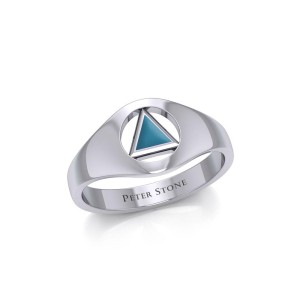 Small Silver Ring with Inlaid Turquoise Recovery Symbol