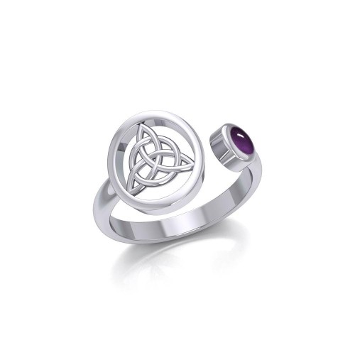 Small Round Triquetra Ring with Amethyst Gemstone