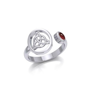 Small Round Triquetra Ring with Garnet Gemstone