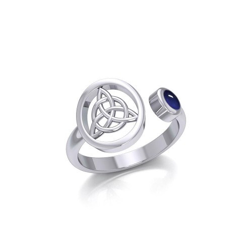 Small Round Triquetra Ring with Sapphire Gemstone