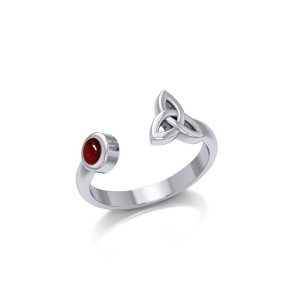 Small Trinity Knot Ring with Garnet Gemstone