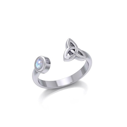 Small Trinity Knot Ring with Rainbow Moonstone Gemstone