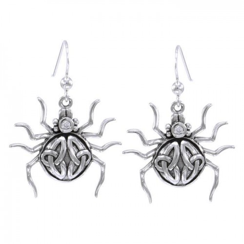 Spider with Triquetra Silver Earrings