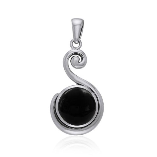 Spiral Black Onyx Cabochon Pendant