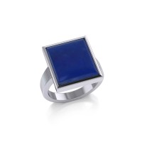 Square Inlaid Lapis Stone Ring 