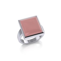 Square Inlaid Pink Shell Stone Ring 
