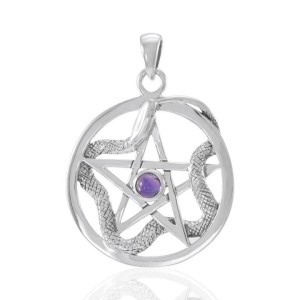 Star and Weaving Snake Silver Pendant with Amethyst