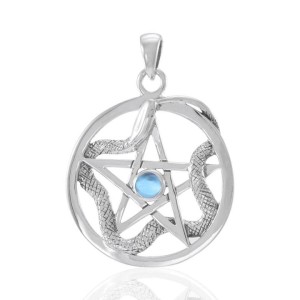 Star and Weaving Snake Silver Pendant with Blue Topaz