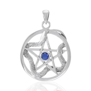 Star and Weaving Snake Silver Pendant with Sapphire