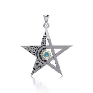 Steampunk Star Pendant with Blue Topaz Gemstone