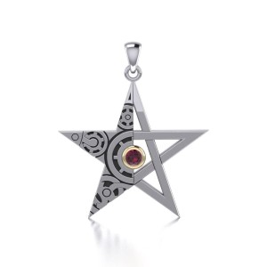 Steampunk Star Pendant with Ruby Gemstone