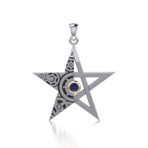 Steampunk Star Pendant with Sapphire Gemstone