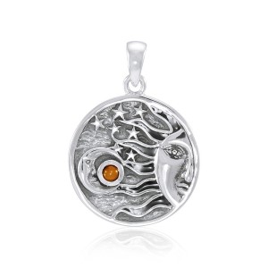 Sun Moon Stars Amber Pendant