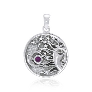 Sun Moon Stars Amethyst Pendant