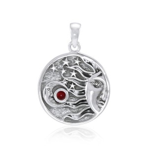 Sun Moon Stars Garnet Pendant