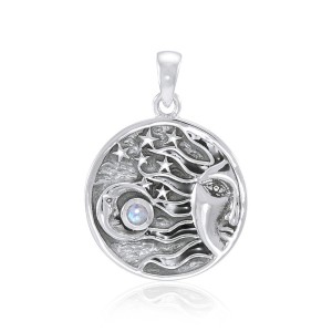 Sun Moon Stars Rainbow Moonstone Pendant