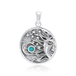 Sun Moon Stars Turquoise Pendant