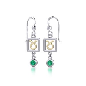 Taurus Zodiac Sign Earrings with Emerald