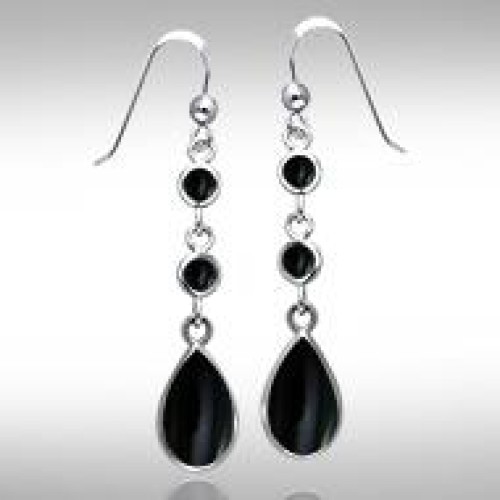 Teardrop Black Onyx Cabochon Earrings