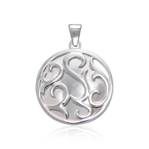 Tendril Mother of Pearl Cabochon Filigree Large Pendant