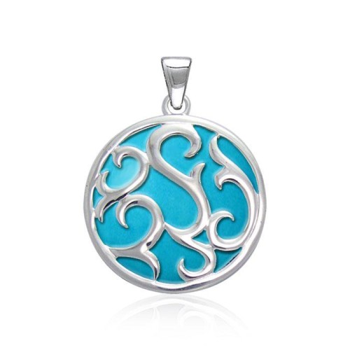 Tendril Turquoise Cabochon Filigree Large Pendant