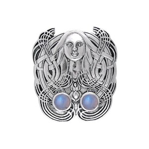 The Mother Goddess Silver Pendant with Rainbow Moonstone
